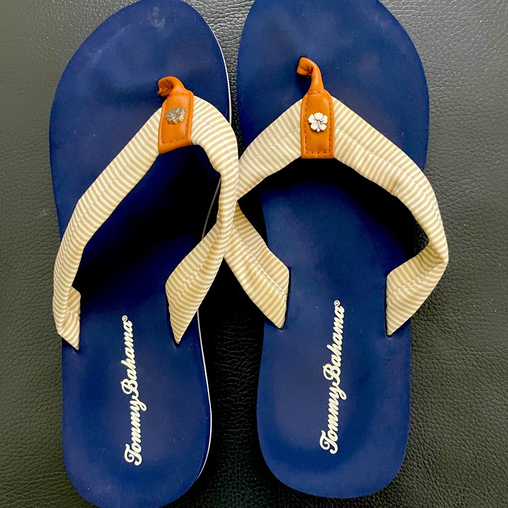 Tommy Bahamas flip-flops, blue and tan size 7